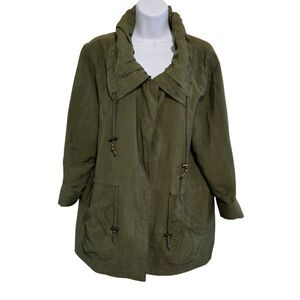 Coldwater Creek Green Lightweight Jacket Drawstring Pockets Medium spring coat